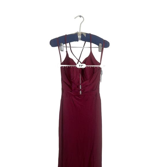 LA FEMME 28574 DRESS  SATIN GOWN-PLEAT WAIST (burgundy)dark berry size 0 - Picture 6 of 10